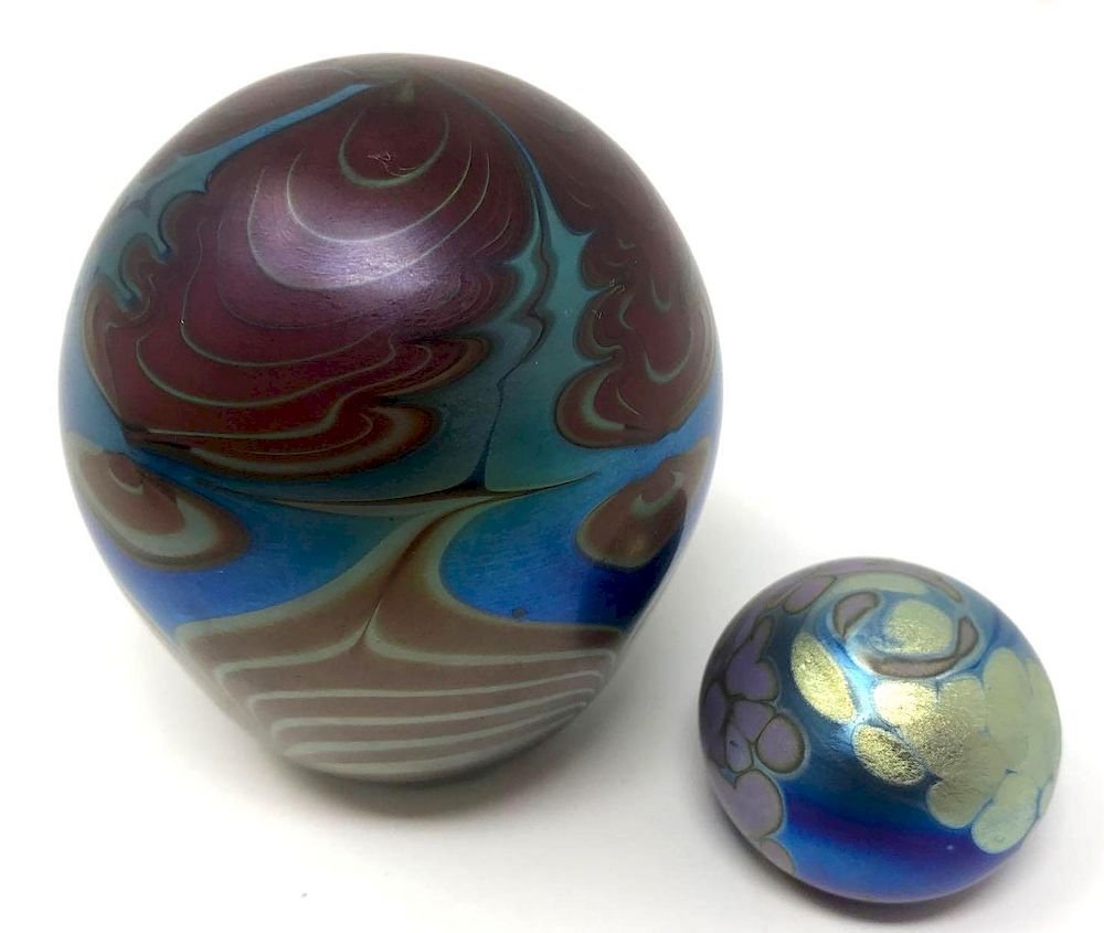 Appraisal: Two Iridescent Art Glass Paperweights Vendermark and Other Lot Two