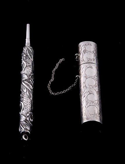 Appraisal: Victorian Chatelaine Sterling Silver Pencil Case The lot features an