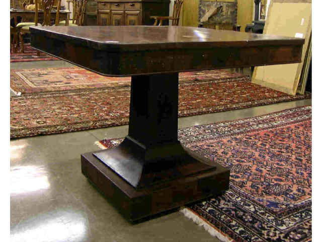 Appraisal: Crotch cut mahogany Empire style pedestal square top table pedestal