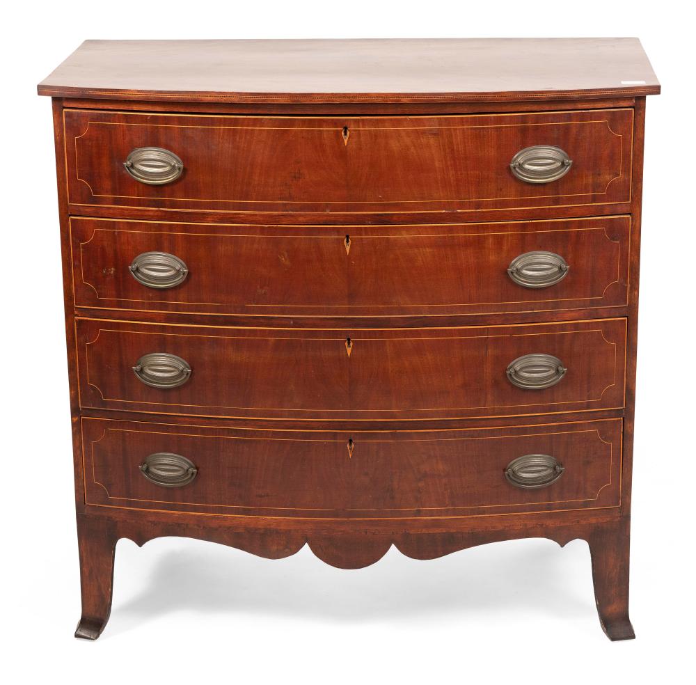 Appraisal: HEPPLEWHITE FOUR-DRAWER BOWFRONT BUREAU AMERICA EARLY TH CENTURY HEIGHT WIDTH