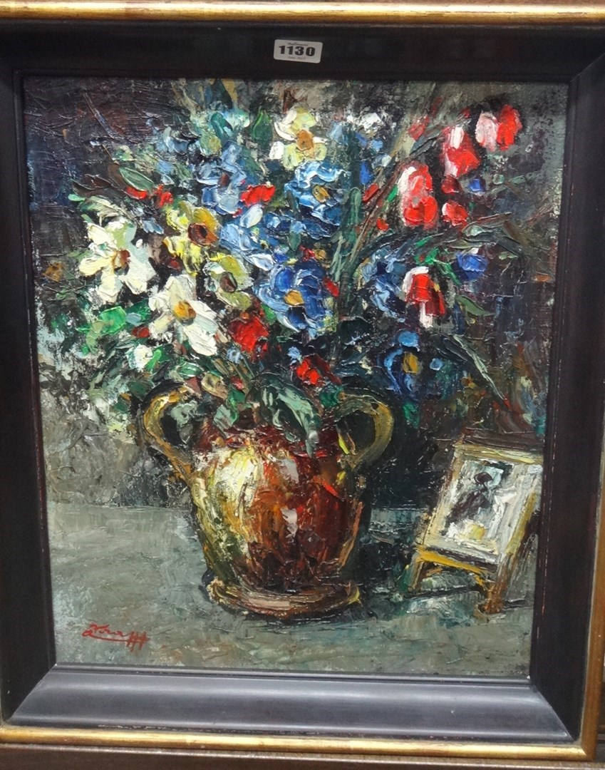 Appraisal: Continental School th century Floral still life oil on canvas