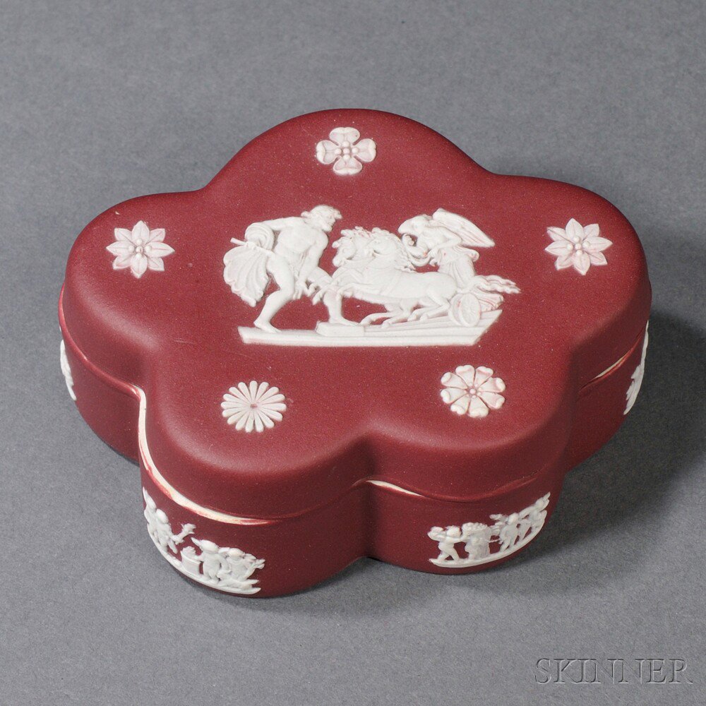 Appraisal: Wedgwood Crimson Jasper Dip Box and Cover England c scalloped