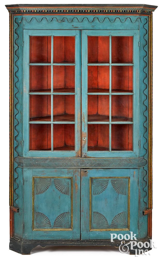 Appraisal: Southern painted hard pine corner cupboard Sussex County Delaware hard