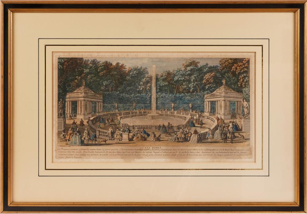 Appraisal: AFTER JACQUES RIGAUD - LES DOMEScolored engraving depicting two pavilions