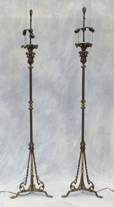 Appraisal: Pair of Wrought Iron Torchiere floor lamps tall trim piece