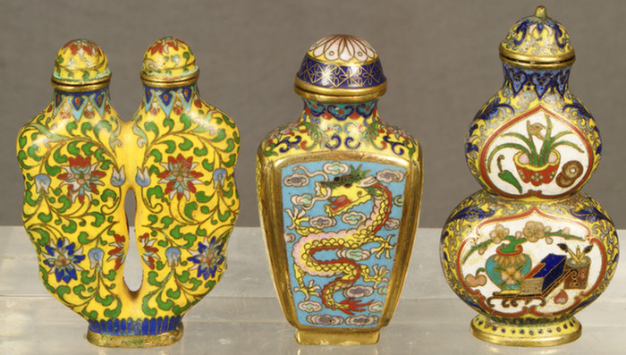 Appraisal: Chinese snuff bottle lot of assorted Cloisonne with engraved signatures