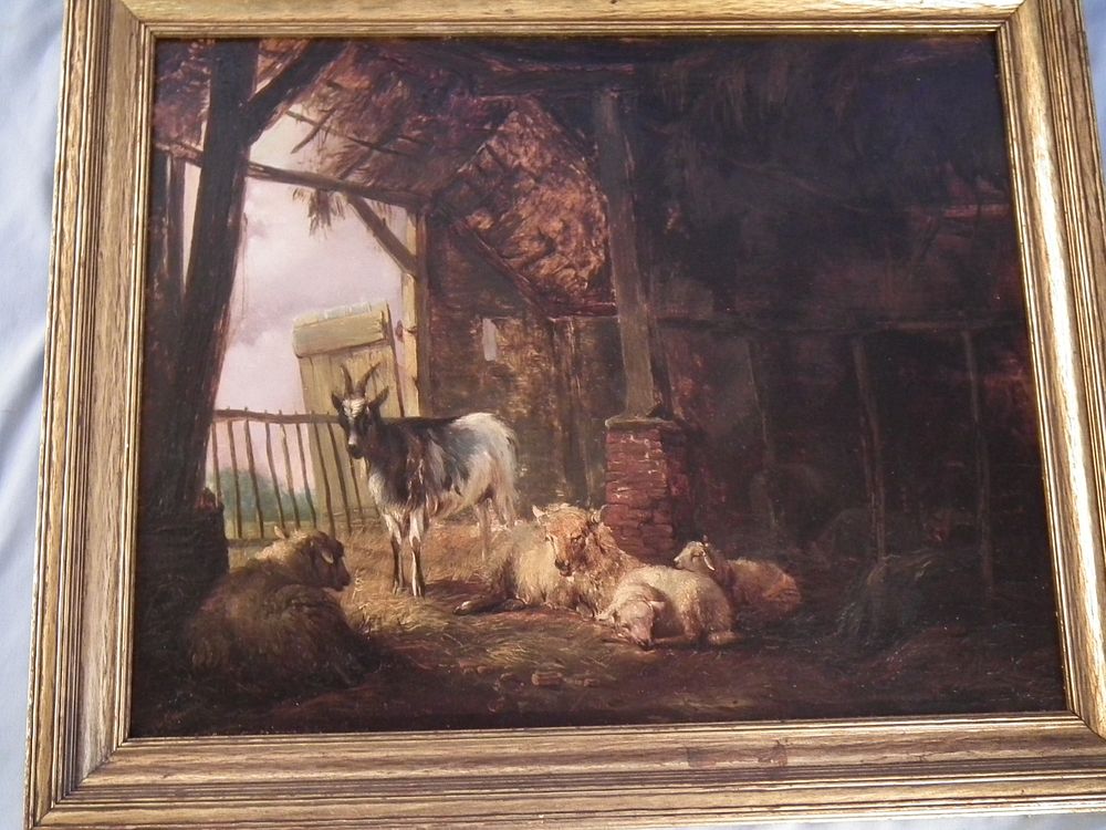 Appraisal: ANTIQUE BARNYARD PAINTING th century oil on wood panel of