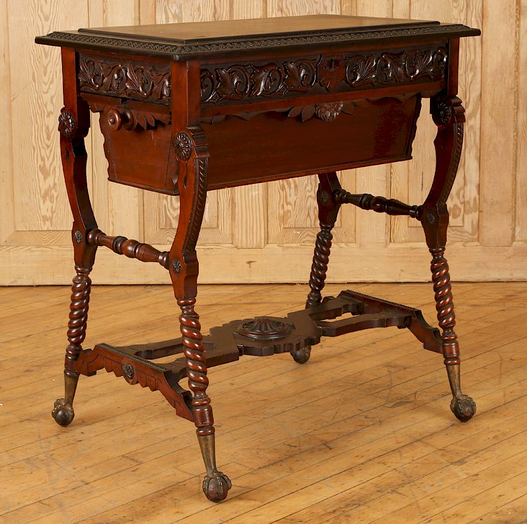 Appraisal: LATE TH C MAHOGANY HINGED TOP WORK TABLE A late