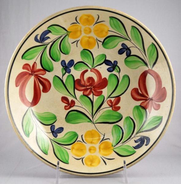 Appraisal: Soft Paste Villeroy Boch Bowl Description Circa Hand-decorated with red