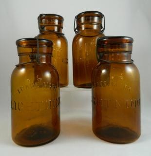 Appraisal: Lightning Fruit Jars Fruit Jars- 'Lightning' quarts amber base marked