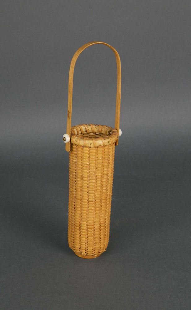 Appraisal: Tall Narrow Round Swing Handle Nantucket Basket by Hobbyist Henry