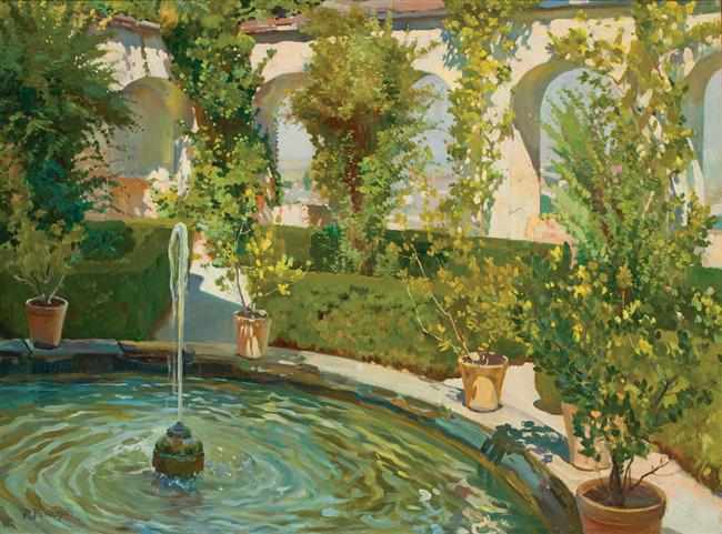 Appraisal: ROBERT PANITZSCH Danish - A Courtyard in Grenada Spain oil