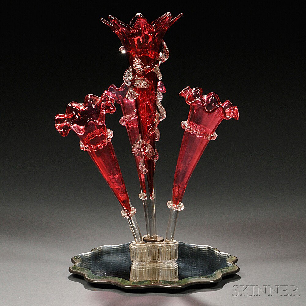 Appraisal: Victorian Cranberry Glass Epergne late th early th century the