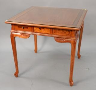 Appraisal: Oriental style Rosewood game table with glass top pull out