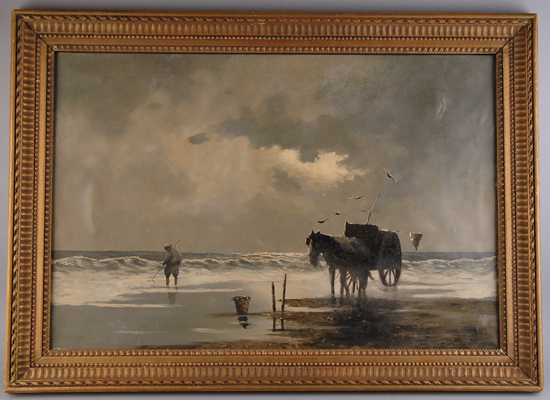 Appraisal: Marrens Fisherman with Donkey Cart Oil on canvas Signed lower