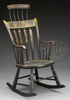 Appraisal: PAINT DECORATED COMB-BACK ROCKING CHAIR WITH ARMS The crest rail