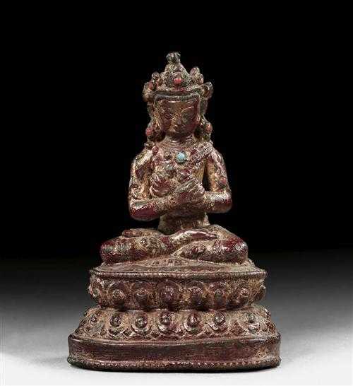 Appraisal: VAJRADHARA Nepal th century H cm Dark copper bronze with