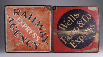 Appraisal: TWO CARDBOARD EXPRESS SIGNS Each square sign is housed within