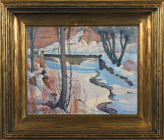 Appraisal: Winter landscape frozen brook oil on canvas x SLR A