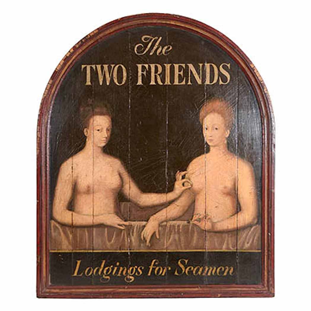 Appraisal: Painted Trade Sign Modern Titled The Two Friends Lodging for