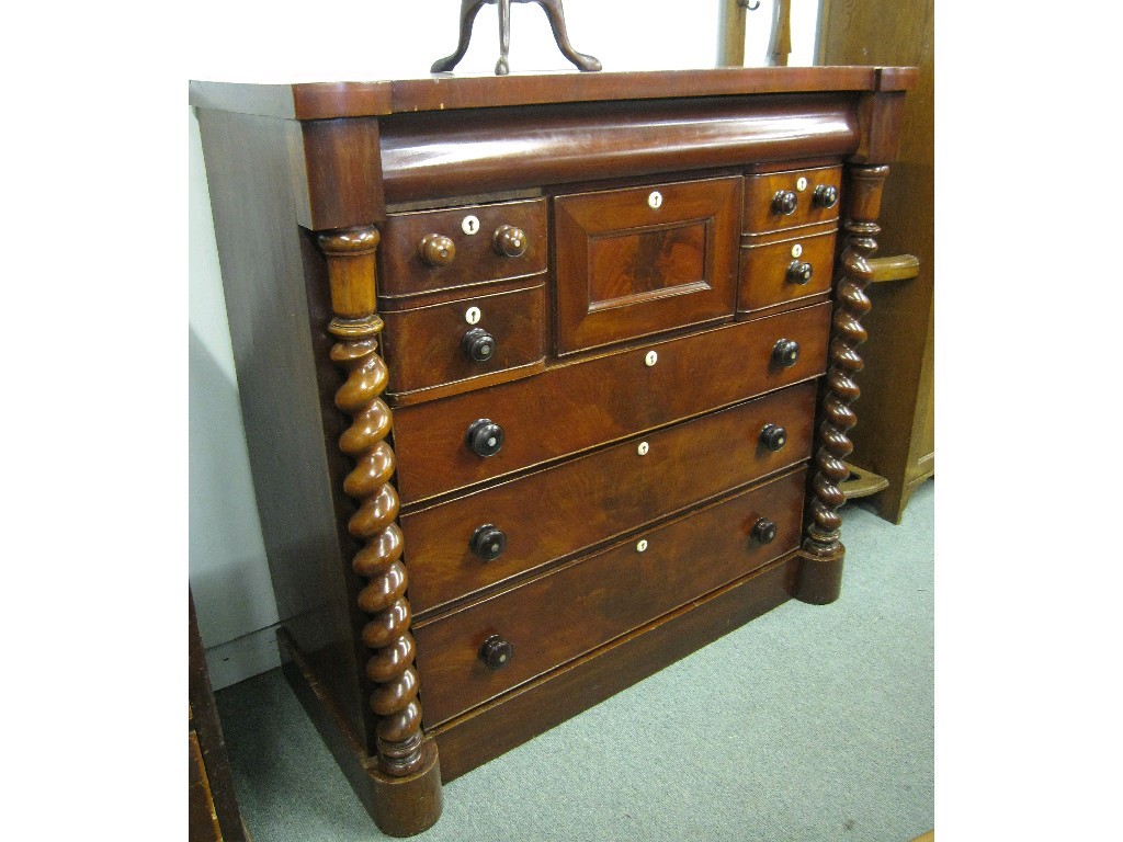 Appraisal: Victorian mahogany Kilmarnock chest with barley twist columns