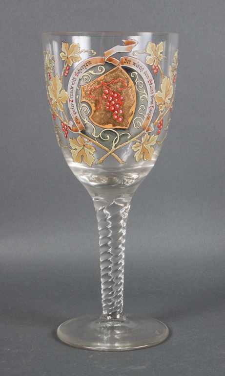 Appraisal: German enameled glass wine goblet late th century twist stem