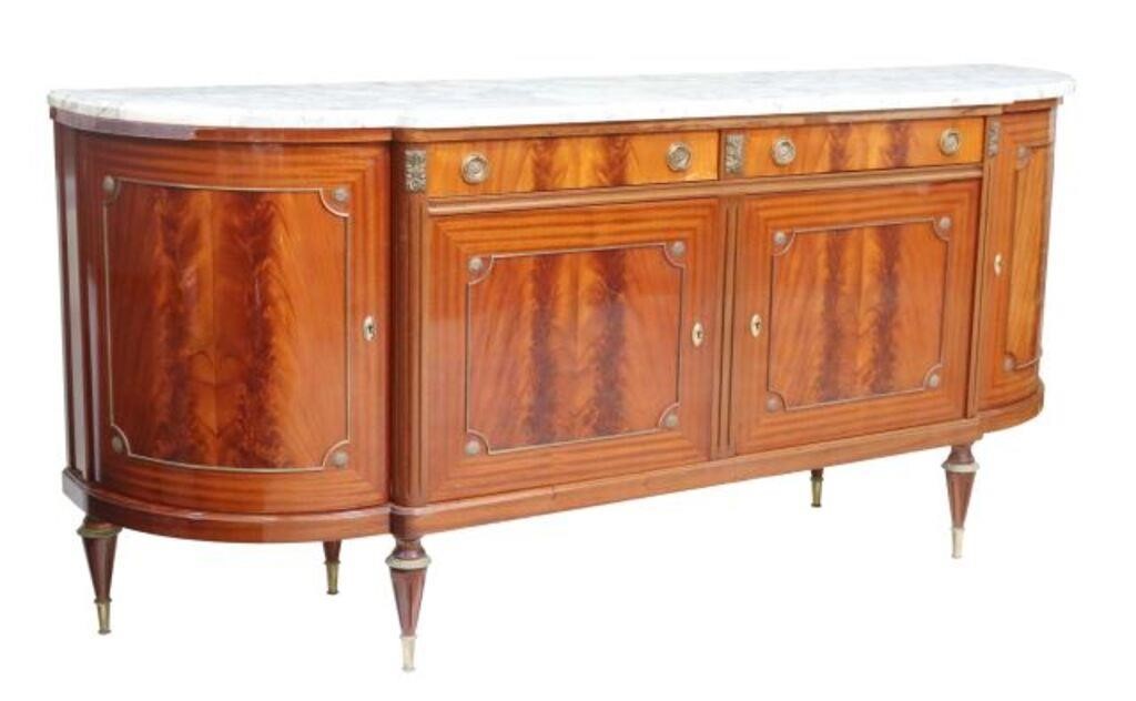 Appraisal: French Louis XVI style marble-top sideboard th c mahogany case