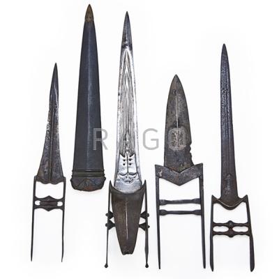 Appraisal: KATAR DAGGERS Four include mechanical one in sheath etc th