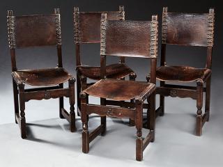 Appraisal: Set of Four Spanish Renaissance Style Carved Oak D Set