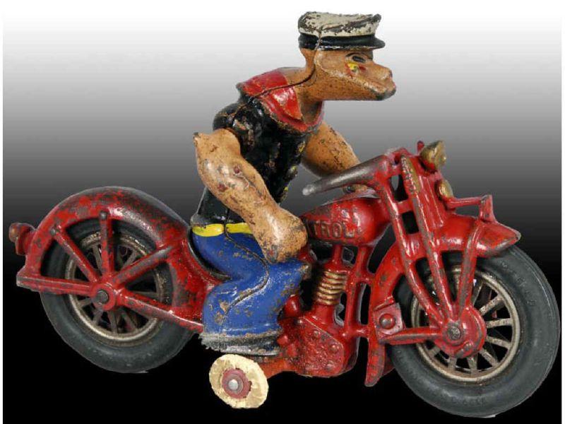 Appraisal: Cast Iron Popeye Patrol Motorcycle Toy Description - '' L