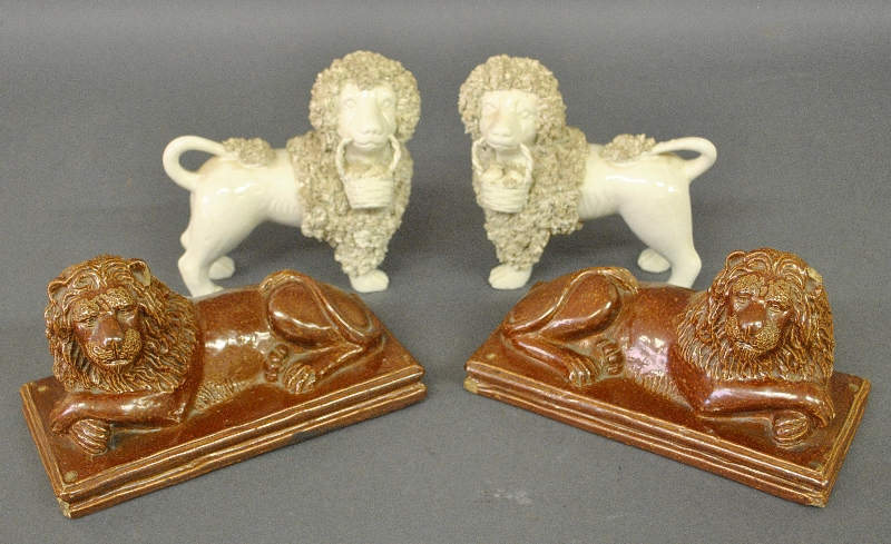 Appraisal: - Pair of sewer tile recumbent lions each dated BM