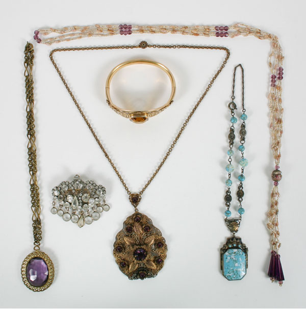 Appraisal: Victorian jewelry pc assortment consisting of mainly glass on brass