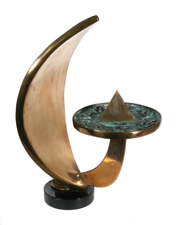 Appraisal: Abstract bronze statue resembling a sundial possibly zodiac themed Polished