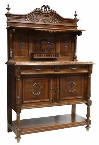 Appraisal: French Louis XVI style marble-top walnut sideboard dessert server early