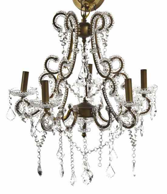 Appraisal: A French Beaded Glass Five-Light Chandelier of cage form hung