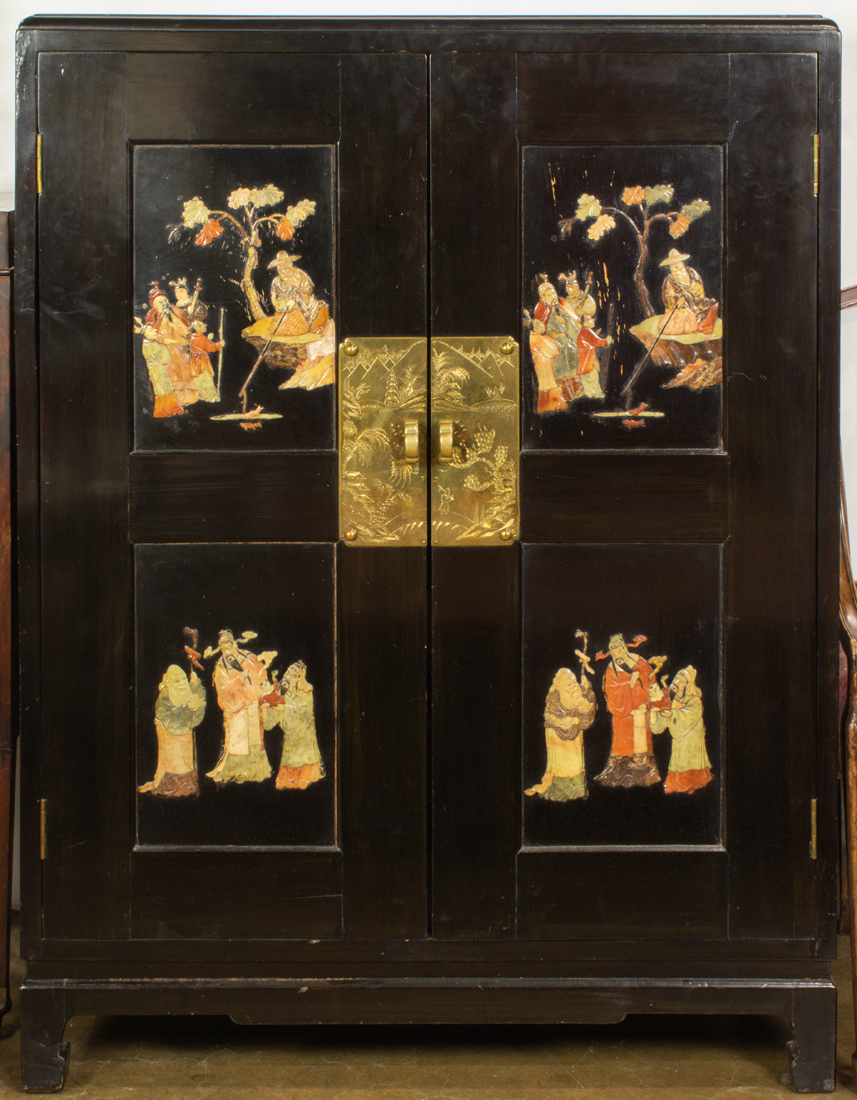 Appraisal: CHINESE EARLY MID TH CENTURY PAINTED WOOD THREE PANEL CABINET