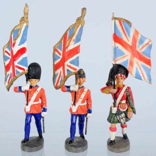 Appraisal: Elastolin British Flagmen with Composition Flags Includes three different cm