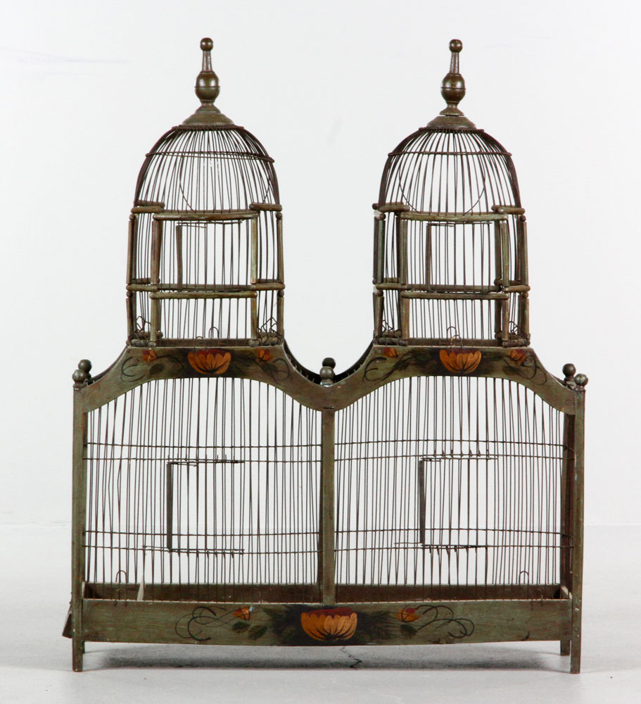 Appraisal: - Double Dome Birdcage Double dome birdcage polychrome decoration ''