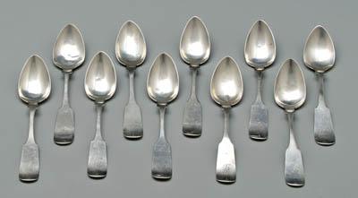 Appraisal: Set Charleston coin silver spoons shaped upturned tipt fiddle handles