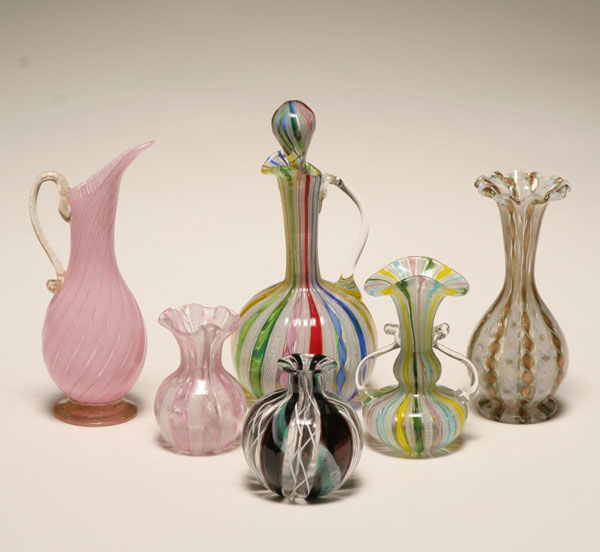 Appraisal: Six Murano art glass latticino and zanfirico vases etc Multi-color