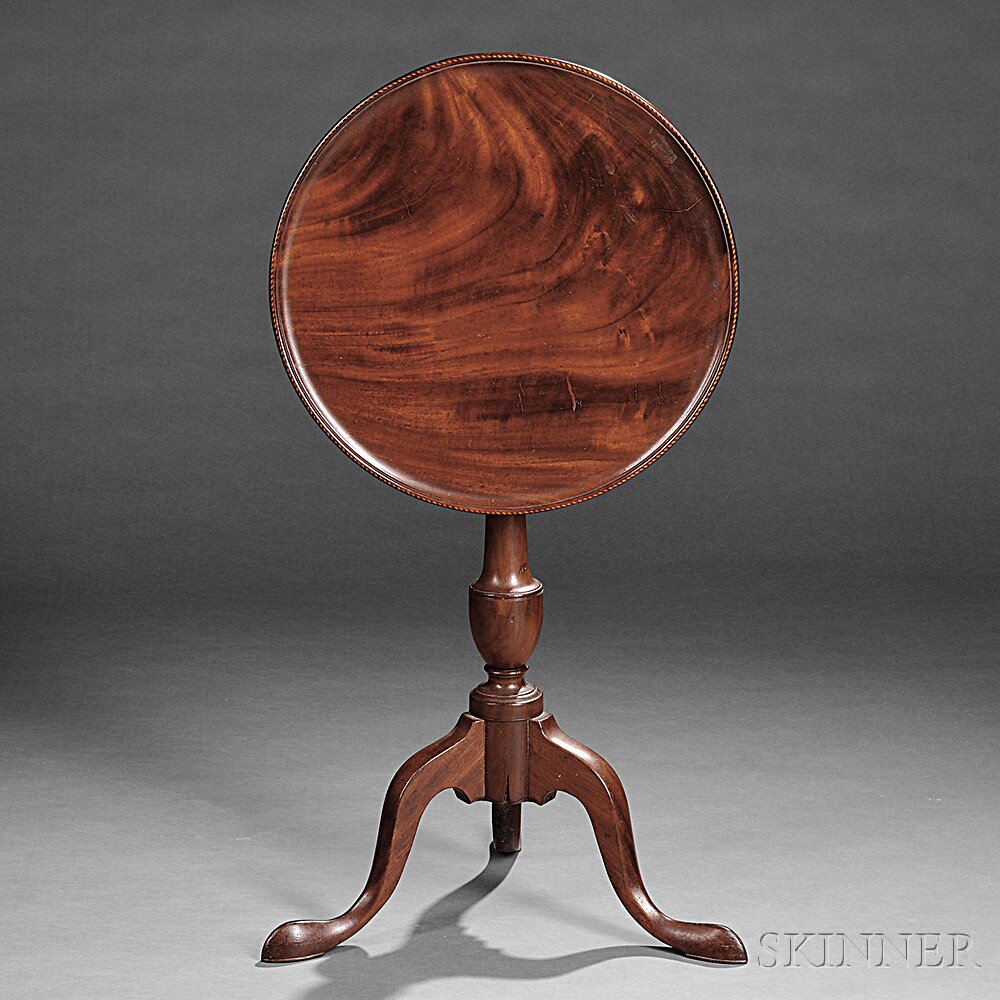 Appraisal: Mahogany Inlaid Tilt-top Candlestand New England late th century the