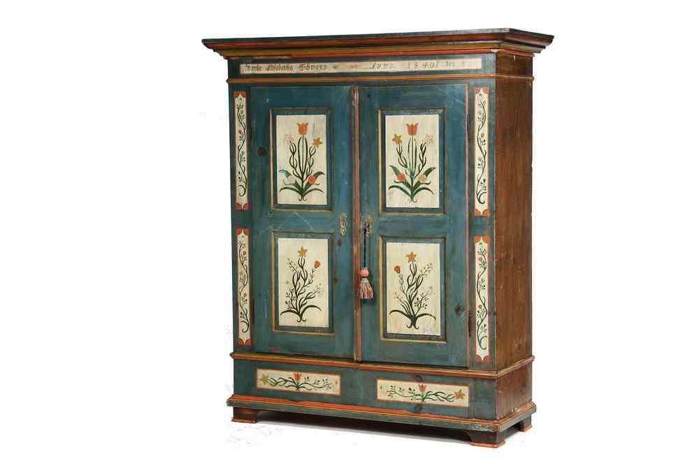 Appraisal: WARDROBE - European painted two door wardrobe bold molded crest