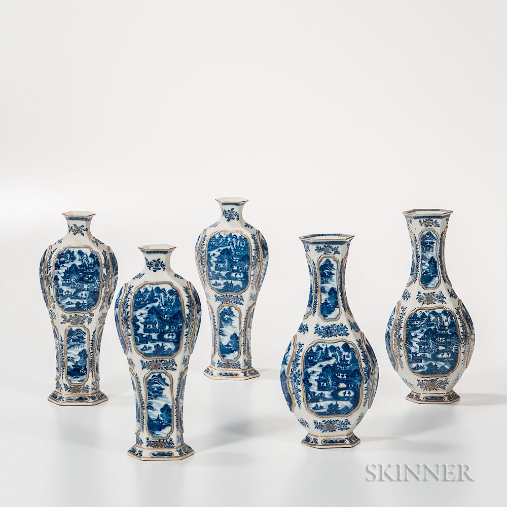 Appraisal: Blue and White Export Porcelain Garniture Set Blue and White