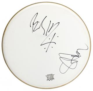 Appraisal: Group of Nine Drum Heads Signed by Classic Rock Bands