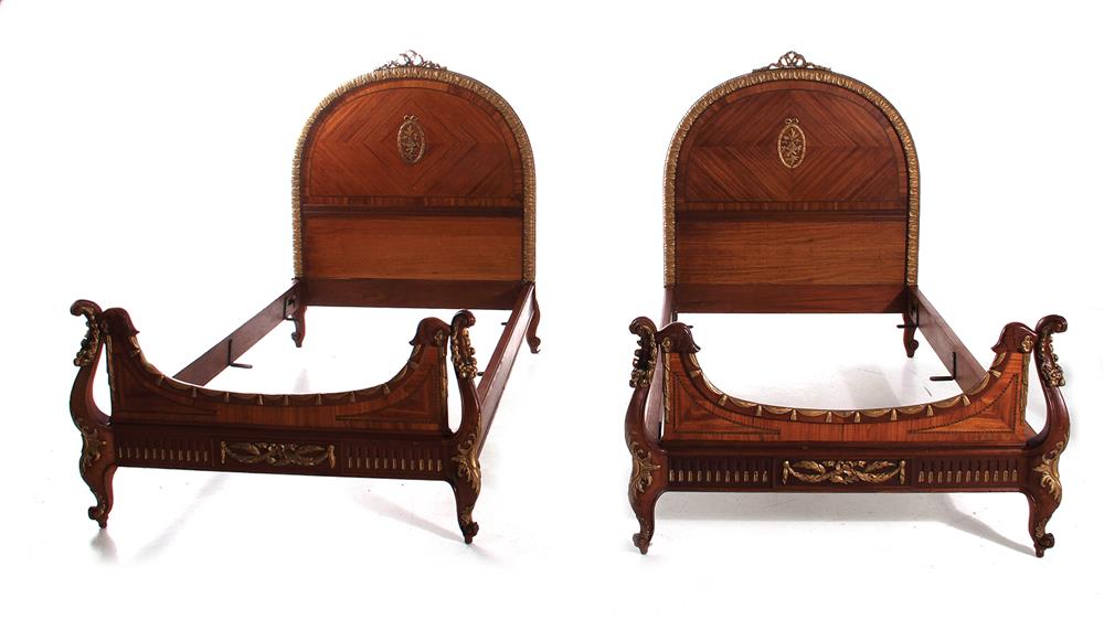 Appraisal: Pair French style carved and painted wood twin beds circa