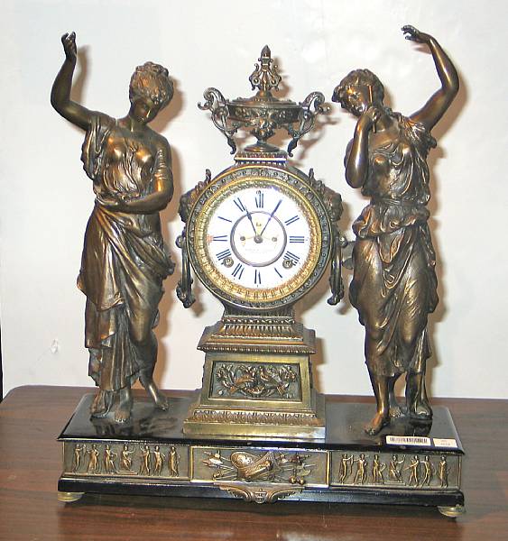 Appraisal: An American Aesthetic gilt metal figural mantel clock Ansonia Clock