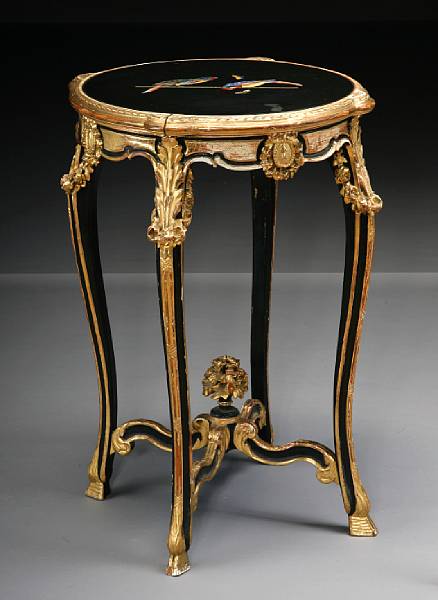 Appraisal: An Italian Rococo style parcel gilt ebonized and pietra dura