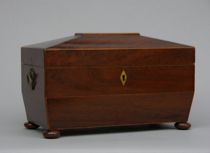 Appraisal: Large Table Casket th Century Walnut wood coffer shaped box