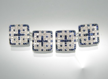 Appraisal: A Pair of k Diamond and Sapphire Cufflinks Tested k