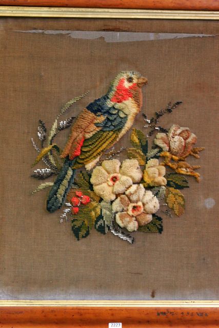 Appraisal: A Plushwork picture of a parrot in coloured wool with